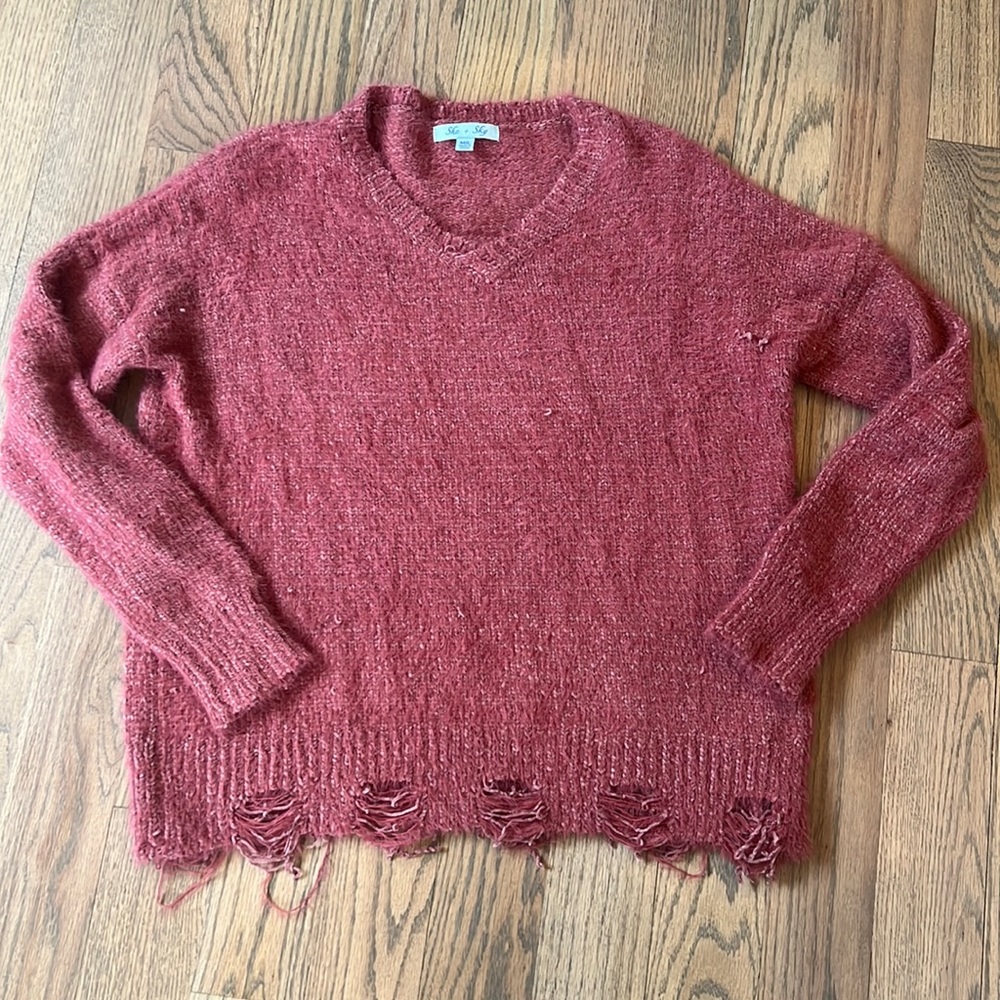 She + Sky distressed edge sweater
